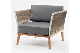 MR1002076 кресло плетеное из роупа, основание дуб, роуп серо-коричневый 23мм, ткань серая